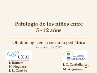 Patología de los niños entre
5 - 12 años
Oftalmología en la consulta pediátrica
4 de octubre 2017
J. C. Castiella
M. Anguiano
I. Romero
H. Noguera
J. L. Garrido
 