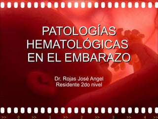 PATOLOGÍAS HEMATOLÓGICAS  EN EL EMBARAZO Dr. Rojas José Angel Residente 2do nivel 