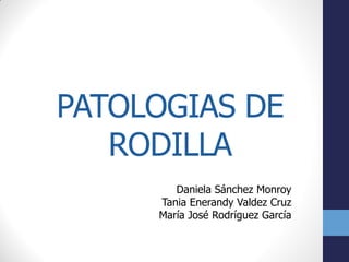 PATOLOGIAS DE RODILLA 
Daniela Sánchez Monroy 
Tania Enerandy Valdez Cruz 
María José Rodríguez García  