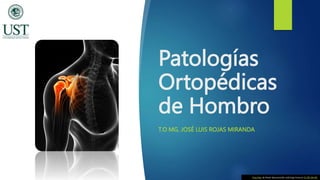 Patologías
Ortopédicas
de Hombro
T.O MG. JOSÉ LUIS ROJAS MIRANDA
Esta foto de Autor desconocido está bajo licencia CC BY-SA-NC
 