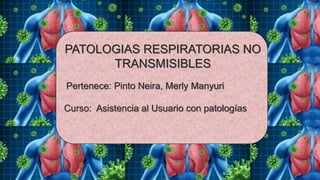 PATOLOGIAS RESPIRATORIAS NO
TRANSMISIBLES
Pertenece: Pinto Neira, Merly Manyuri
Curso: Asistencia al Usuario con patologías
 