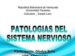 Republica Bolivariana de Venezuela 
Universidad Yacambu 
Cabudare _ Estado Lara 
Participante: Gledys Brito 
HPS_14100162V 
 