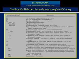 ESTADIFICACION
ClasificaciónTNM del cáncer de mama según AJCC-2003
CLINICASQUIRURGICAS DE NORTEAMERICA/2003
 