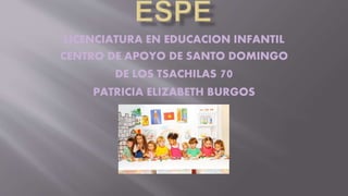 LICENCIATURA EN EDUCACION INFANTIL
CENTRO DE APOYO DE SANTO DOMINGO
DE LOS TSACHILAS 70
PATRICIA ELIZABETH BURGOS
 