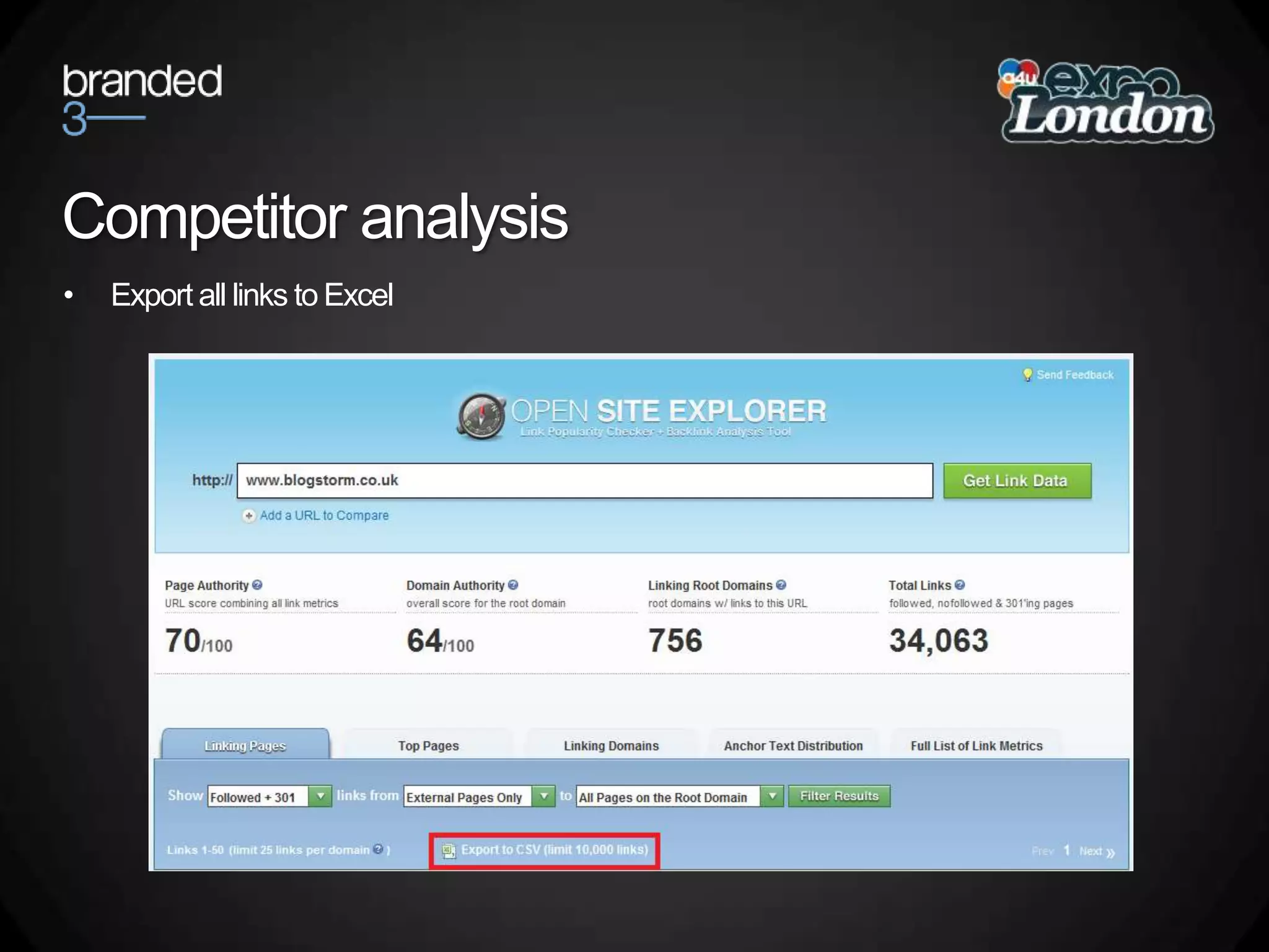 Competitor analysisExport all links to Excel