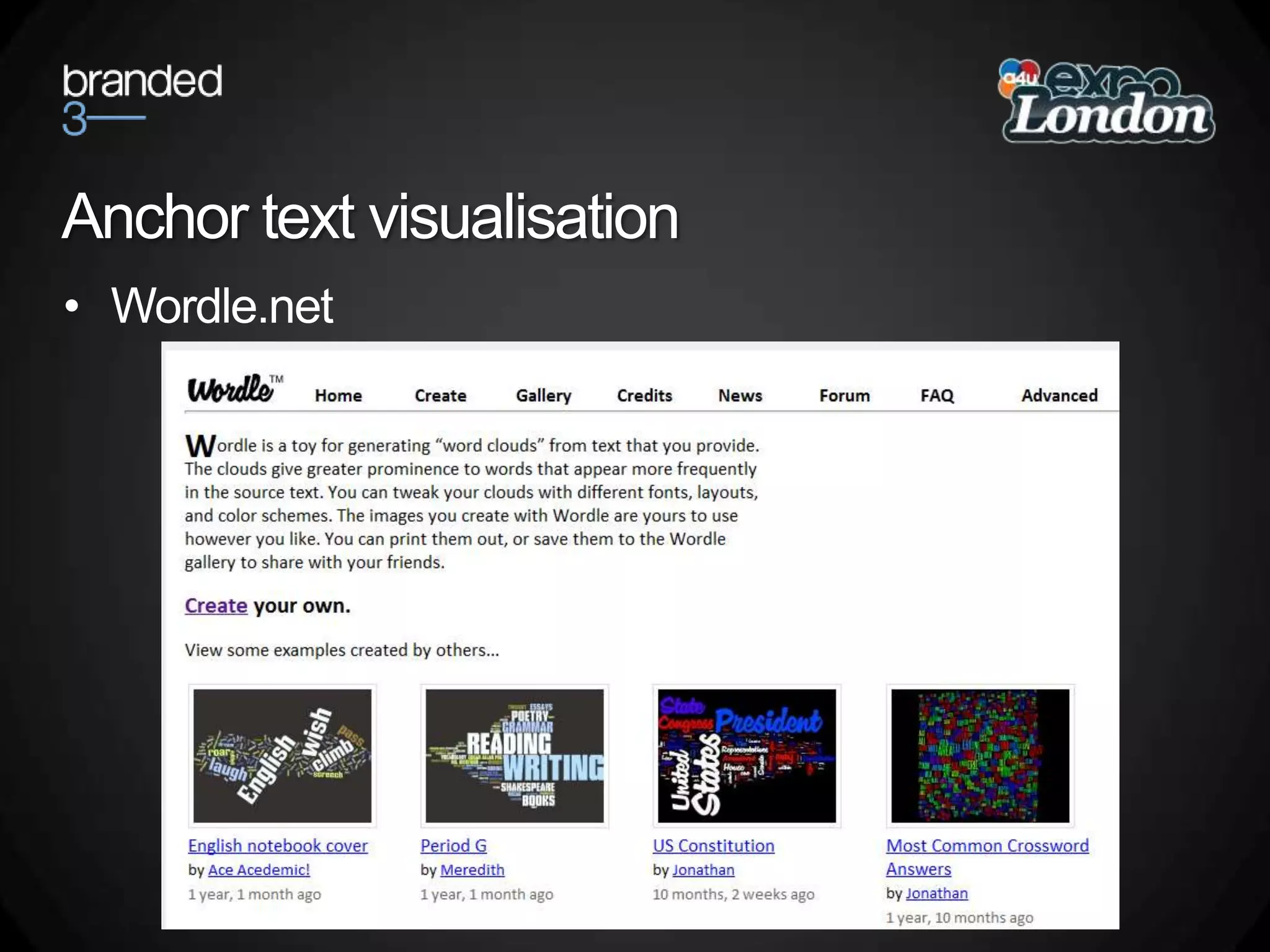 Anchor text visualisationWordle.net