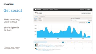 Get social
Make something
users will love
Encourage them
to share
*This is the Twitter Analytics
interface for verified us...
