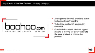 Play 8: Fast is the new fashion… in every category
35 Source: www.iab.com/db/founders-survey
• Average time for direct bra...