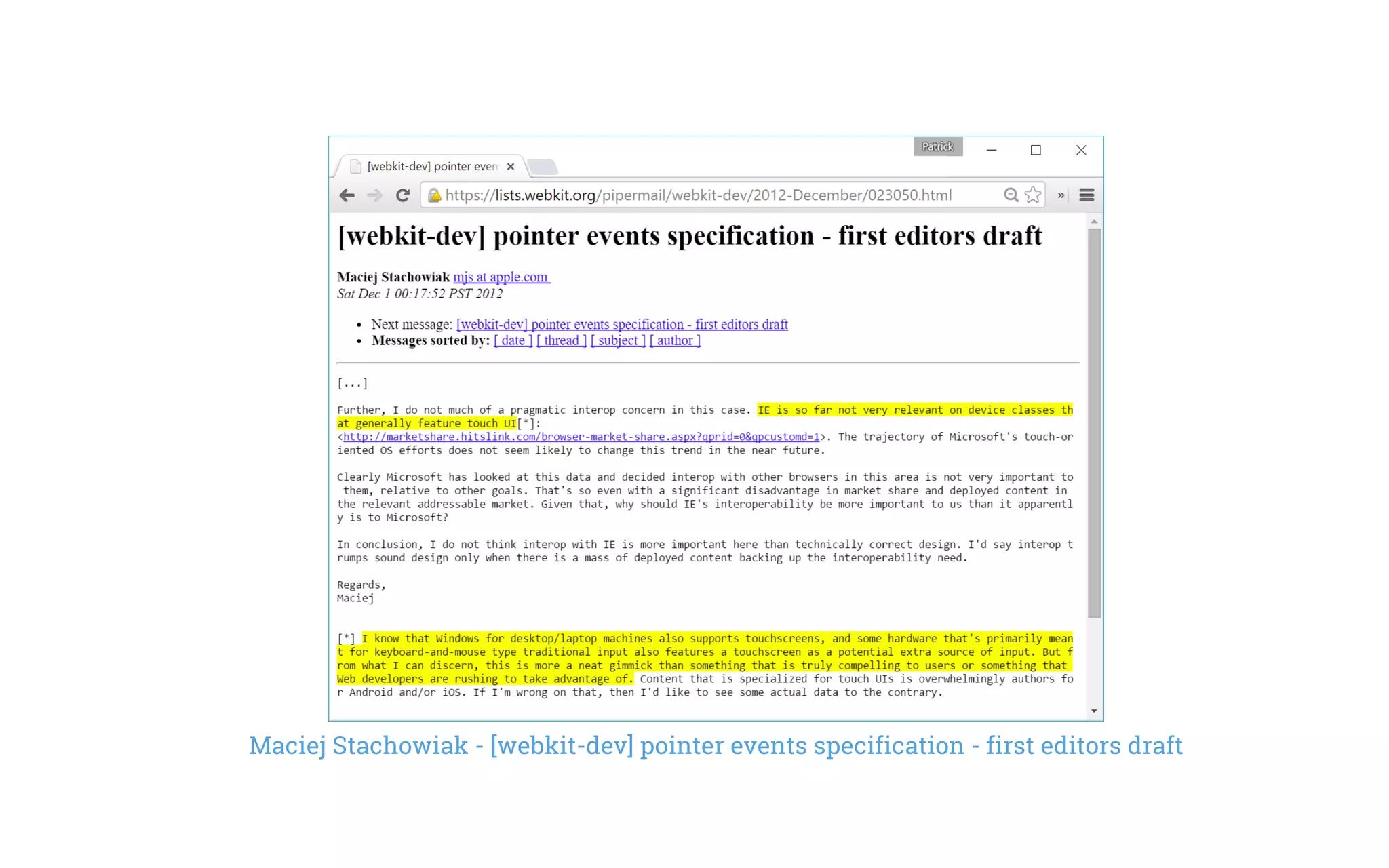 Maciej Stachowiak - [webkit-dev] pointer events specification - first editors draft
 