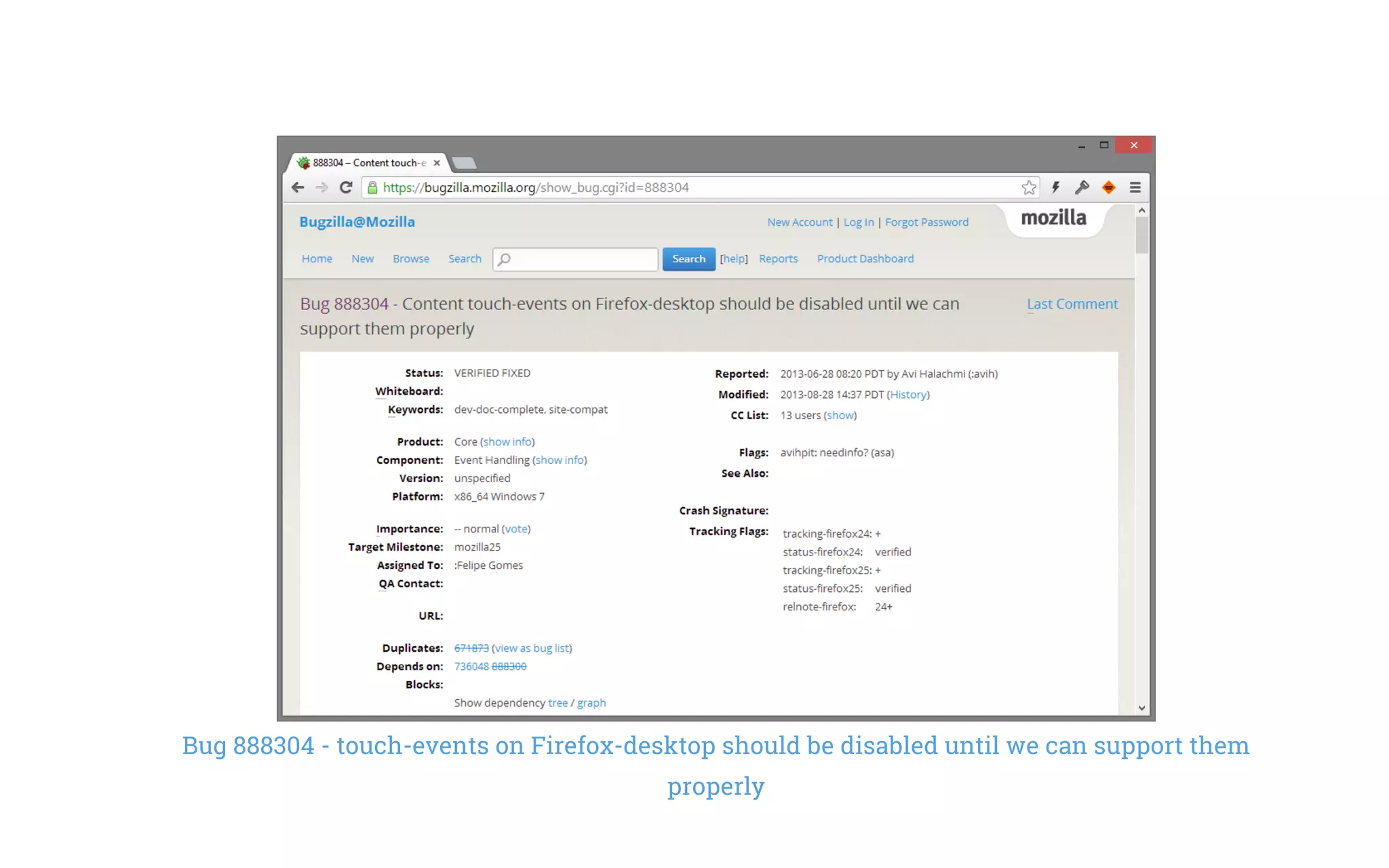 Bug 888304 - touch-events on Firefox-desktop should be disabled until we can support them
properly
 