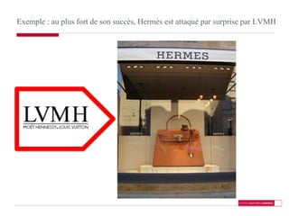Exemple : au plus fort de son succès, Hermèsestattaqué par surprise par LVMH<br />