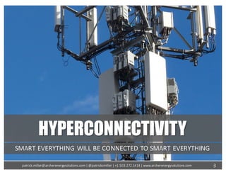 HYPERCONNECTIVITY
SMART	EVERYTHING	WILL	BE	CONNECTED	TO	SMART	EVERYTHING
3patrick.miller@archerenergysolutions.com|	@patrickcmiller	|	+1.503.272.1414	|	www.archerenergysolutions.com
 