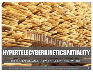 HYPERTELECYBERKINETICSPATIALITY
THE	LOGICAL	DISTANCE	BETWEEN	“CLICKY”	AND	“WHIRLY”
5patrick.miller@archerenergysolutions.com|	@patrickcmiller	|	+1.503.272.1414	|	www.archerenergysolutions.com
 