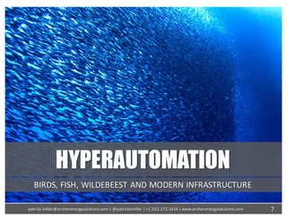 HYPERAUTOMATION
BIRDS,	FISH,	WILDEBEEST	AND	MODERN	INFRASTRUCTURE
7patrick.miller@archerenergysolutions.com|	@patrickcmiller	|	+1.503.272.1414	|	www.archerenergysolutions.com
 
