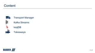 Content
Transport Manager
Kafka Streams
ksqlDB
Takeaways
3 / 27
 