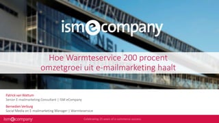 Hoe Warmteservice 200 procent
omzetgroei uit e-mailmarketing haalt
Patrick van Wattum
Senior E-mailmarketing Consultant | ISM eCompany
Bernedien Verburg
Social Media en E-mailmarketing Manager | Warmteservice
 
