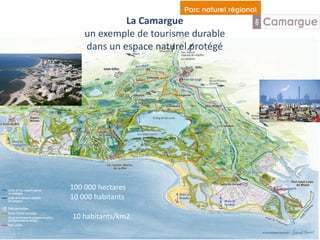 La Camargue
un exemple de tourisme durable
dans un espace naturel protégé
100 000 hectares
10 000 habitants
10 habitants/km2
 