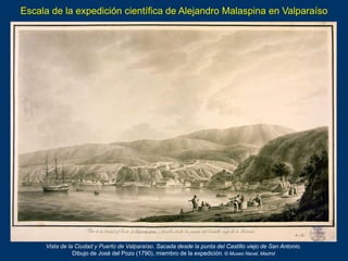 Vista de la Ciudad y Puerto de Valparaíso. Sacada desde la punta del Castillo viejo de San Antonio.
Dibujo de José del Poz...