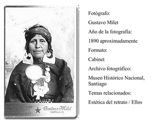 Fotógrafo: Gustavo Milet Año de la fotografía: 1890 aproximadamente Formato: Cabinet Archivo fotográfico: Museo Histórico Nacional, Santiago Temas relacionados: Estética del retrato / Ellos 