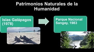 Patrimonios Naturales de la
Humanidad
Islas Galápagos
(1978)
Parque Nacional
Sangay, 1983
 