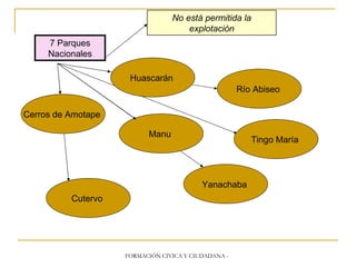 7 Parques Nacionales No está permitida la explotación Cerros de Amotape Huascarán Río Abiseo Manu Cutervo Yanachaba Tingo María
