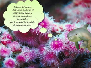 Podemos definir por
  «Patrimonio Natural» el
   «conjunto de bienes y
   riquezas naturales, o
        ambientales,
que la sociedad ha heredado
    de sus ascendientes»
 