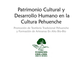 Patrimonio Cultural y
Desarrollo Humano en la
  Cultura Pehuenche
Promoción de Textilería Tradicional Pehuenche
  y Formación de Artesanas En Alto Bío-Bío
 