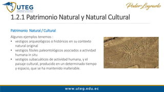 1.2.1 Patrimonio Natural y Natural Cultural
Patrimonio Natural / Cultural
Algunos ejemplos tenemos :
• vestigios arqueológ...