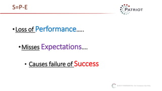 ©2017 CONFIDENTIAL: For Company Use Only
S=P-E
•Loss of Performance…..
•Misses Expectations….
• Causes failure of Success
 