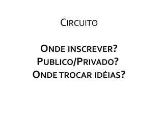 CircuitoOnde inscrever?Publico/Privado? Onde trocar idéias?