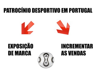 PATROCÍNIO DESPORTIVO EM PORTUGAL




 EXPOSIÇÃO           INCREMENTAR
 DE MARCA            AS VENDAS
 