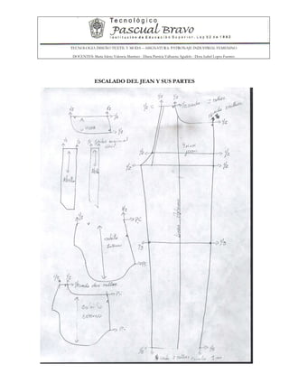 TECNOLOGIA DISEÑO TEXTIL Y MODA – ASIGNATURA: PATRONAJE INDUSTRIAL FEMENINO
DOCENTES: Maria Isleny Valencia Martínez - Diana Patricia Valbuena Agudelo - Dora Isabel Lopez Fuentes
57
ESCALADO DEL JEAN Y SUS PARTES
 