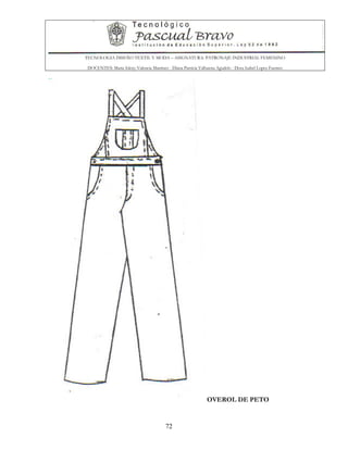 TECNOLOGIA DISEÑO TEXTIL Y MODA – ASIGNATURA: PATRONAJE INDUSTRIAL FEMENINO
DOCENTES: Maria Isleny Valencia Martínez - Diana Patricia Valbuena Agudelo - Dora Isabel Lopez Fuentes
72
OVEROL DE PETO
 