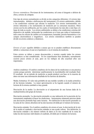 Defectos Instrumentales Patrones de medición y tipos de errores | DOC