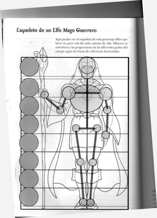 Esqueleto de un Elfo Mago Guerrero
Aquí puedes ver el esqueleto de este personaje élfico que
tiene un poco más de ocho cabezas de alto. Observa su
 