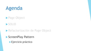 Patrones de diseño en la automatización PageObject o ScreenPlay | PDF