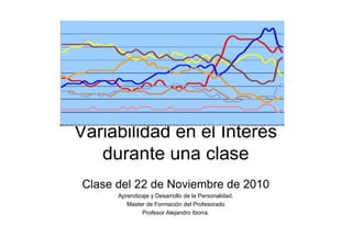 Variabilidad en el Interés
durante una clase
Clase del 22 de Noviembre de 2010
Aprendizaje y Desarrollo de la Personalidad.
Master de Formación del Profesorado
Profesor Alejandro Iborra.
 