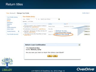 Return titles




                v.01152012 | © OverDrive, Inc. 2012 | Page 12
 