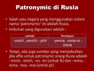 Patronym Example Patronymic (Rusia) | PPTX