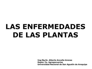 LAS ENFERMEDADES
DE LAS PLANTAS
Ing.Mg.Sc. Alberto Anculle-Arenas
Depto. Cs. Agropecuarias
Universidad Nacional de San Agustín de Arequipa
 
