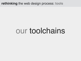 rethinking the web design process: tools

our toolchains

 