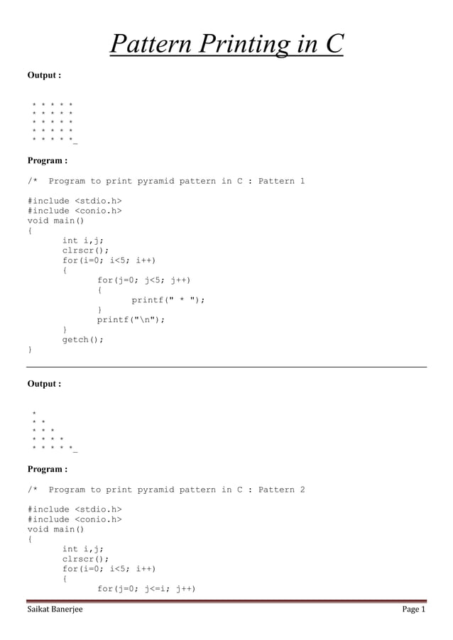 pattern-printing-in-c.pdf | Programming Languages | Computing
