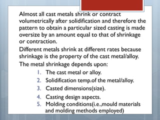 Pattern allowances in metal casting | PDF