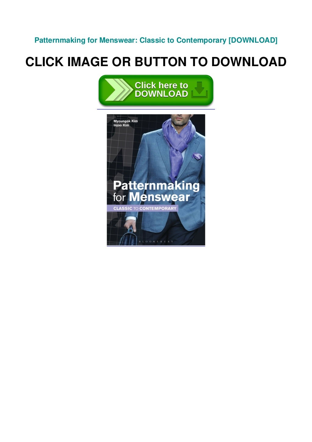 Patternmaking For Menswear Classic To Contemporary DOWNLOAD 