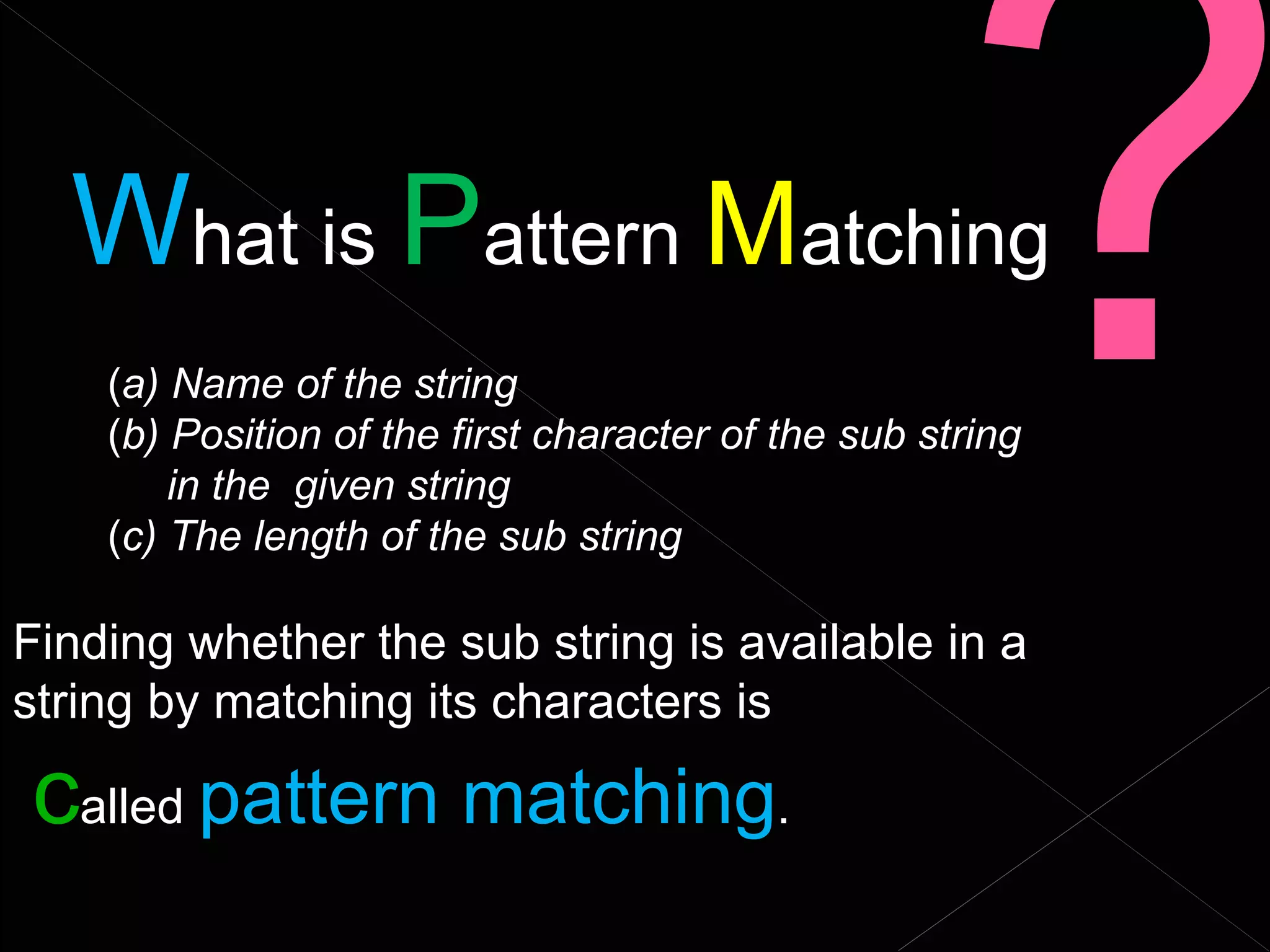 Pattern matching in ds by m anoj vasava=mca | PPT | Technology & Computing