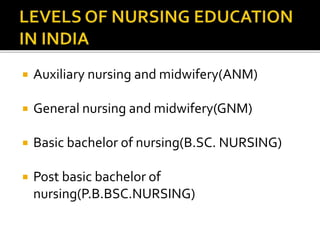 Pattern of nursing education and training programme in india | PPTX