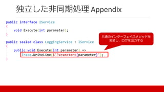 独立した非同期処理 Appendix
共通のインターフェイスメソッドを
実装し、ログを出力する
 