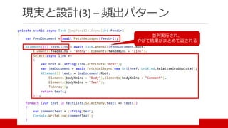 現実と設計(3) – 頻出パターン
並列実行され、
やがて結果がまとめて返される
 