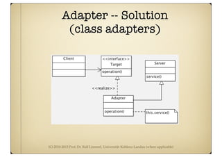 (C) 2010-2013 Prof. Dr. Ralf Lämmel, Universität Koblenz-Landau (where applicable)
Adapter -- Solution
(class adapters)
 