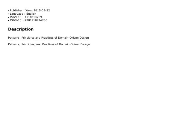 principles patterns and practices of domain driven design principles patterns and practices of domain driven design